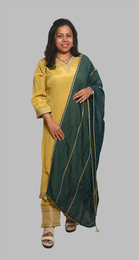 Mehendi Green Muslin Silk Full Suit