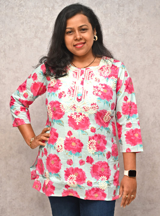 Cotton Floral Short Kurti