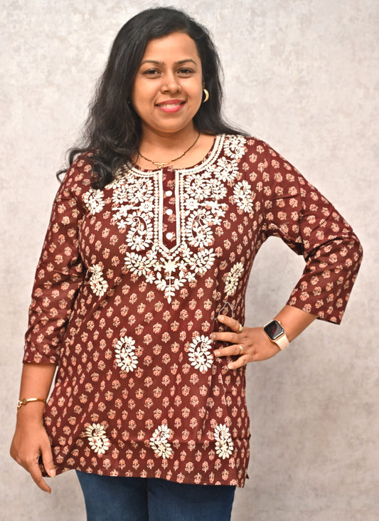 Maroon Cotton Short Kurti