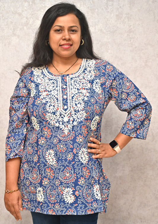 Blue Cotton Short Kurti
