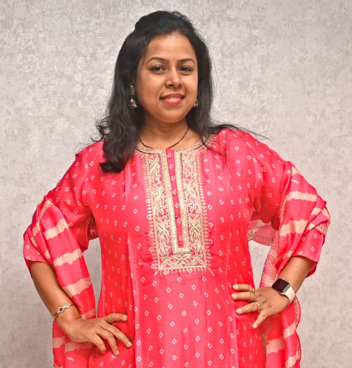 Magenta Pink Bandhani Print Silk Full Suit