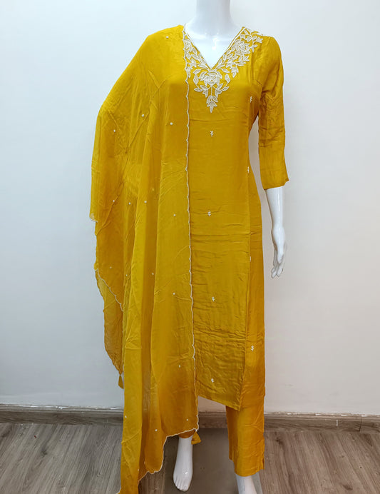 Beautiful Yellow Silk Full Suit With Dupatta
