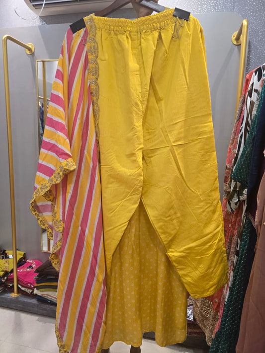Yellow Bandhani Print Muslin Silk Full Suit