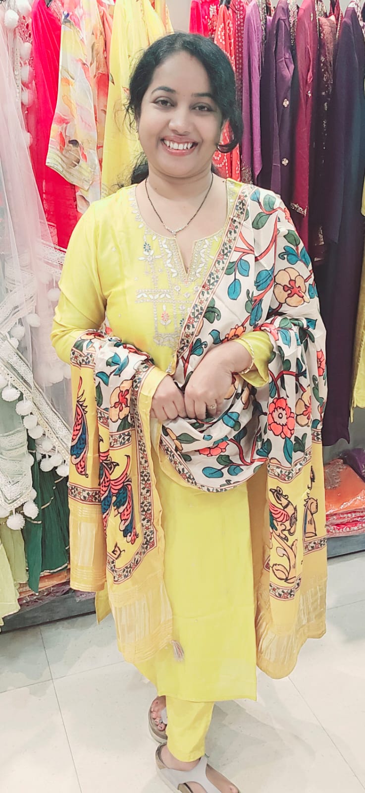 Yellow Silk Full Suit With Kalamkari Print Dupatta