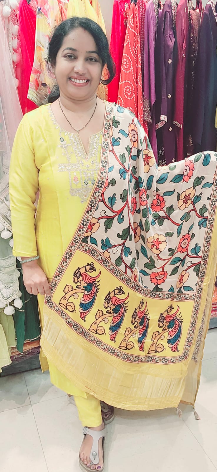 Yellow Silk Full Suit With Kalamkari Print Dupatta