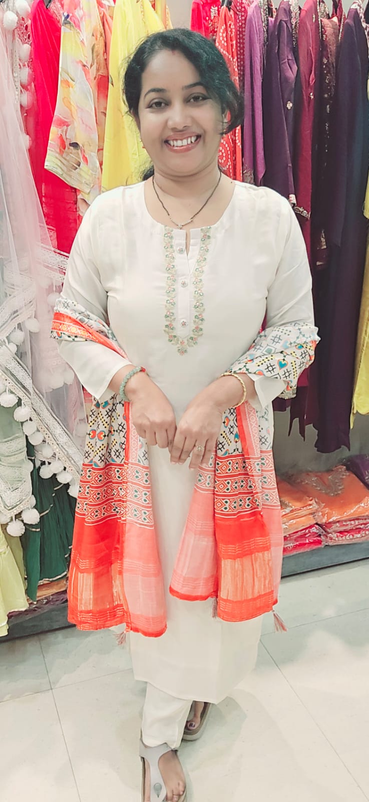 While Silk Full Suit With Gajji Silk Dupatta