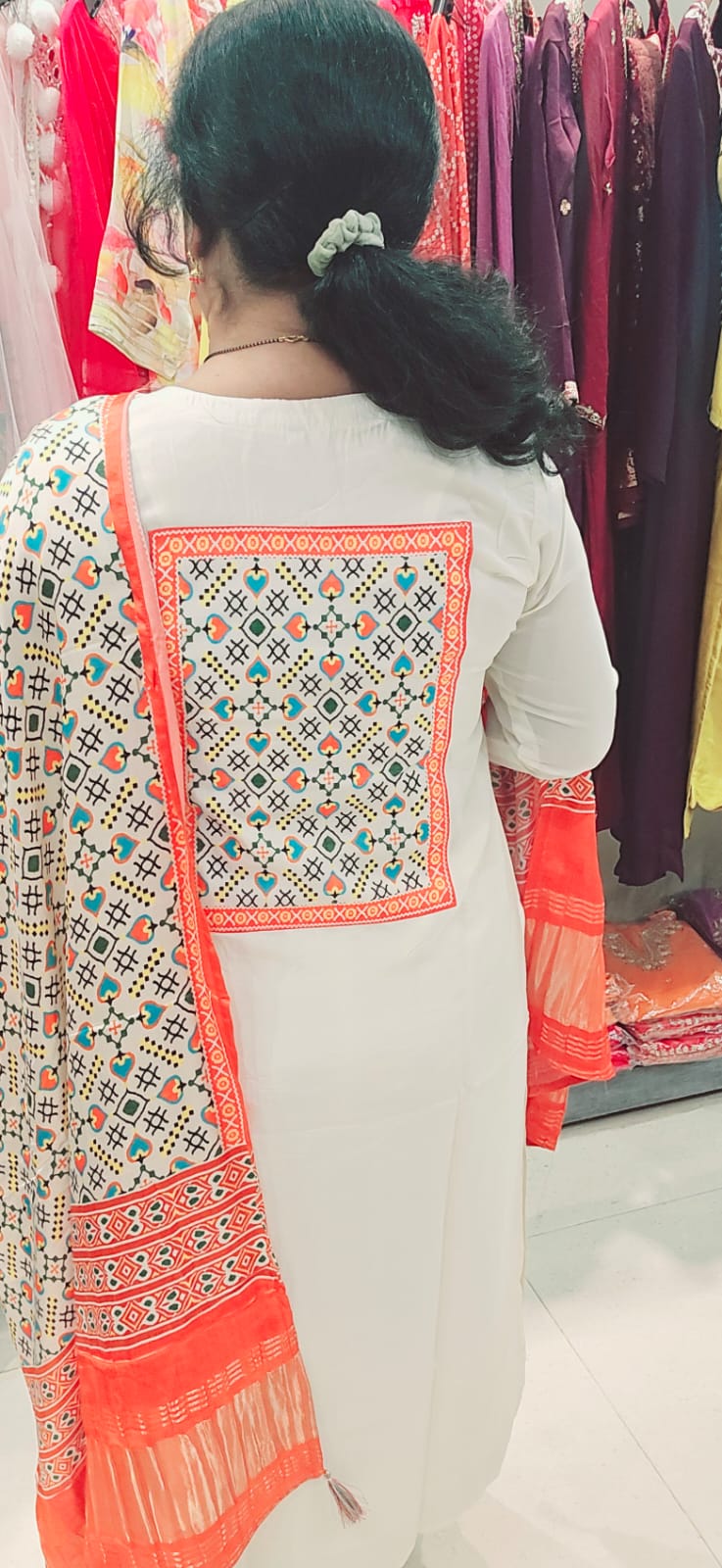 While Silk Full Suit With Gajji Silk Dupatta