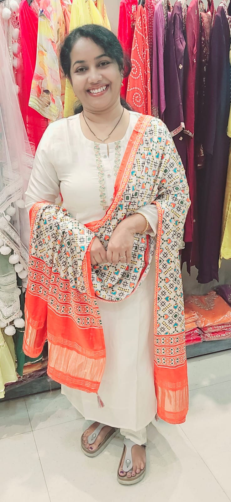 While Silk Full Suit With Gajji Silk Dupatta