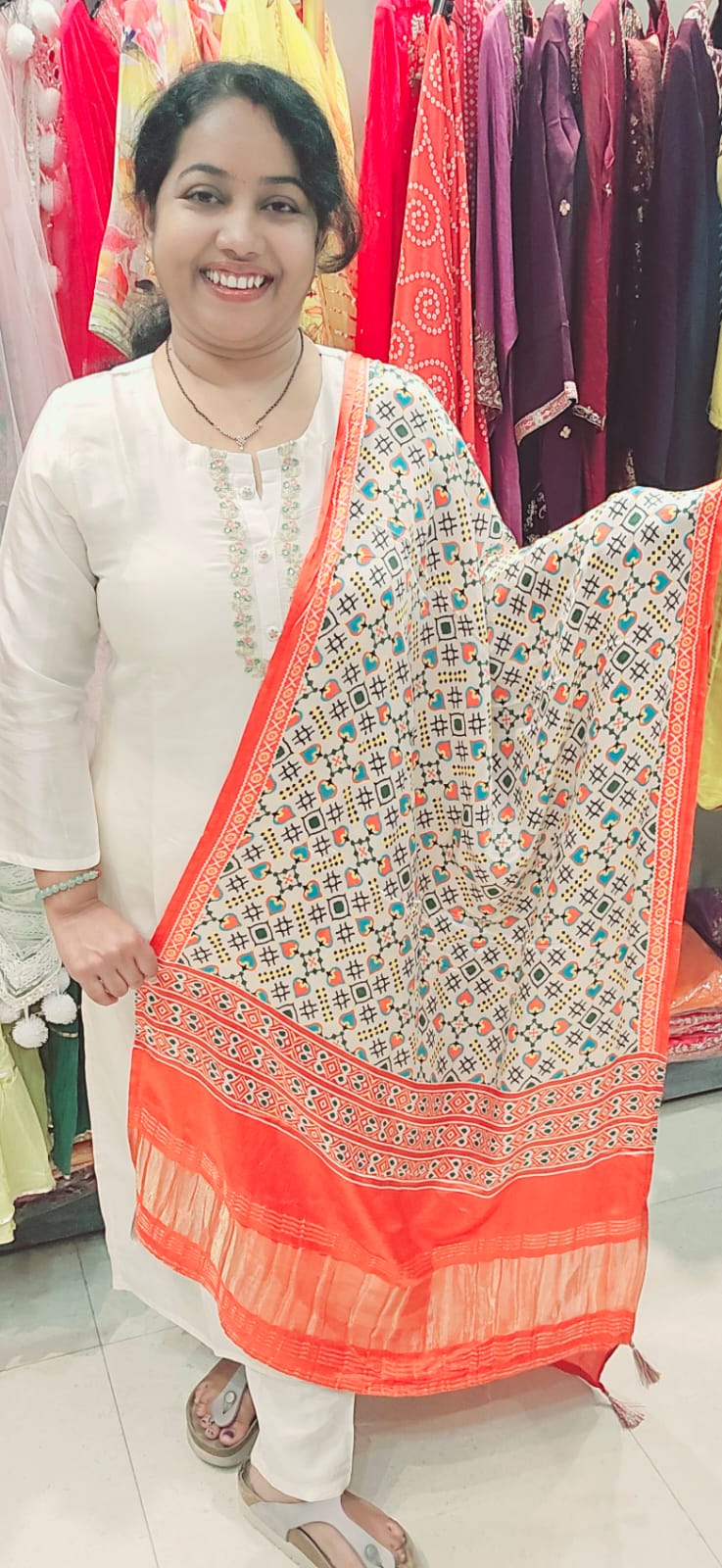 While Silk Full Suit With Gajji Silk Dupatta