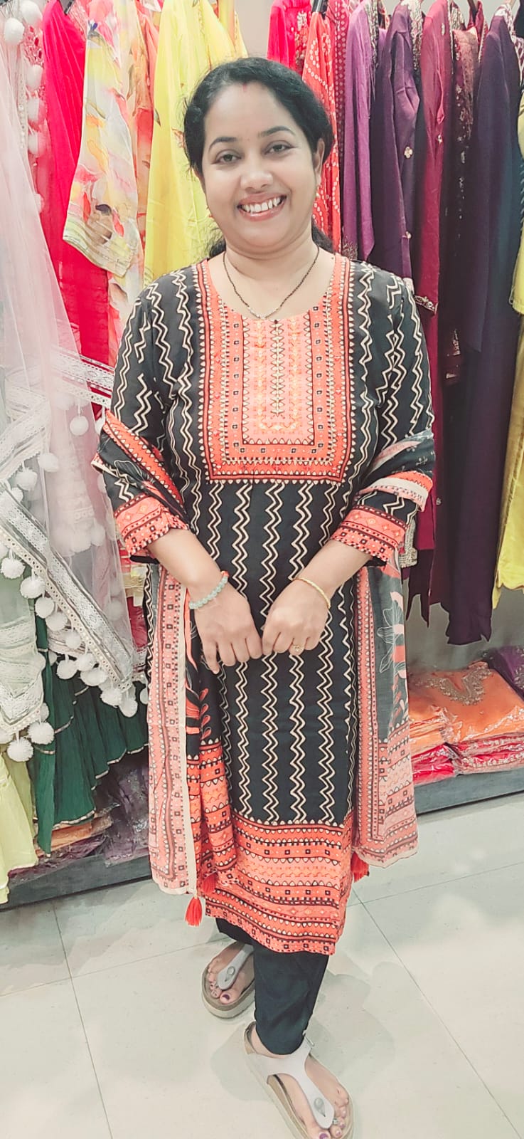 Black Orange Pure Muslin Silk Full Suit With Dupatta