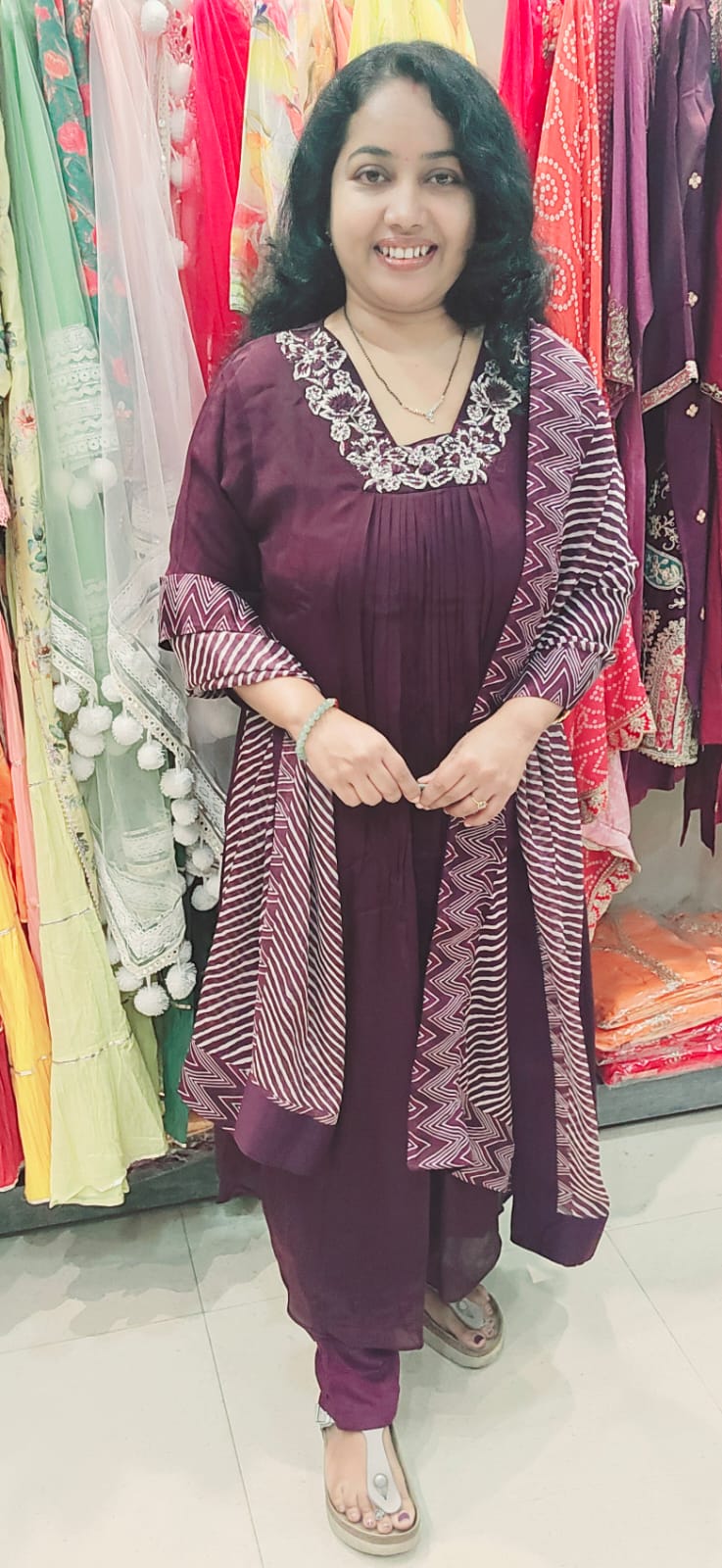 Purple Chinnon Full Suit With Dupatta