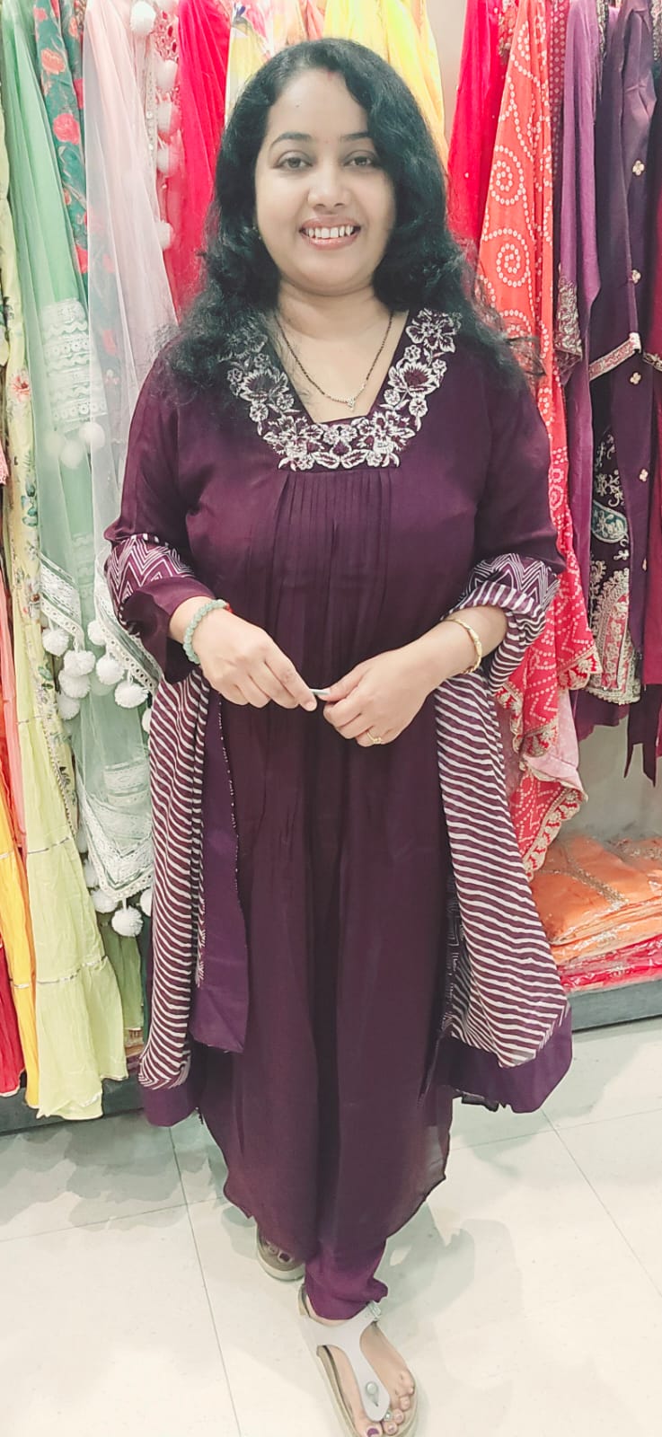 Purple Chinnon Full Suit With Dupatta