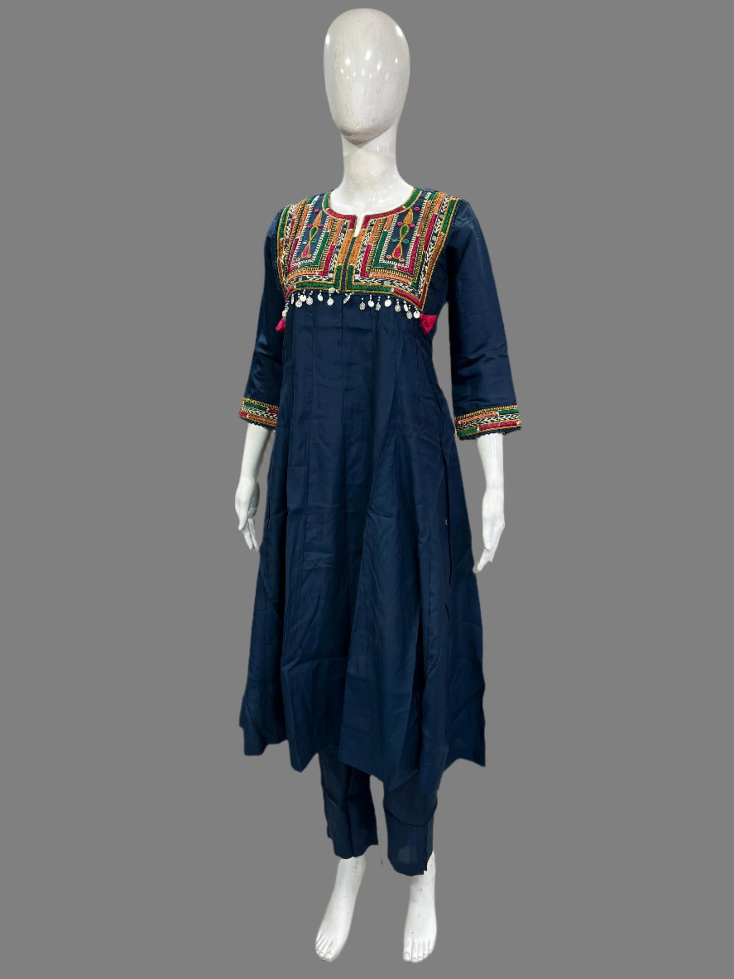 Blue Taffeta Silk Anarkali Kurti with Pant
