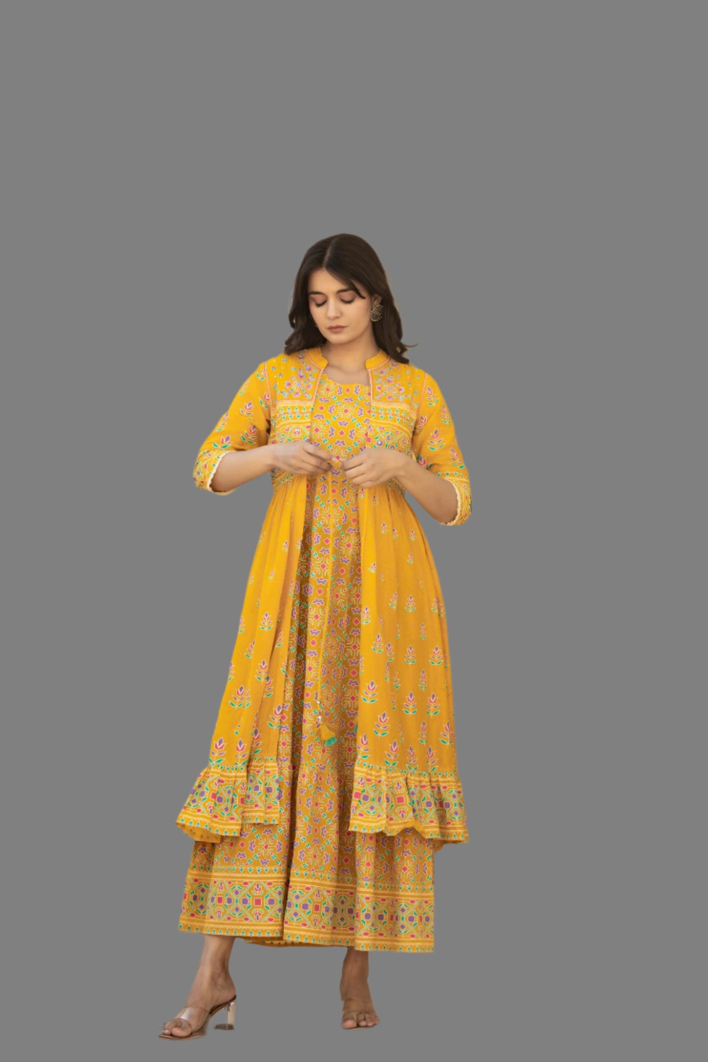 Yellow Printed Cotton Gown