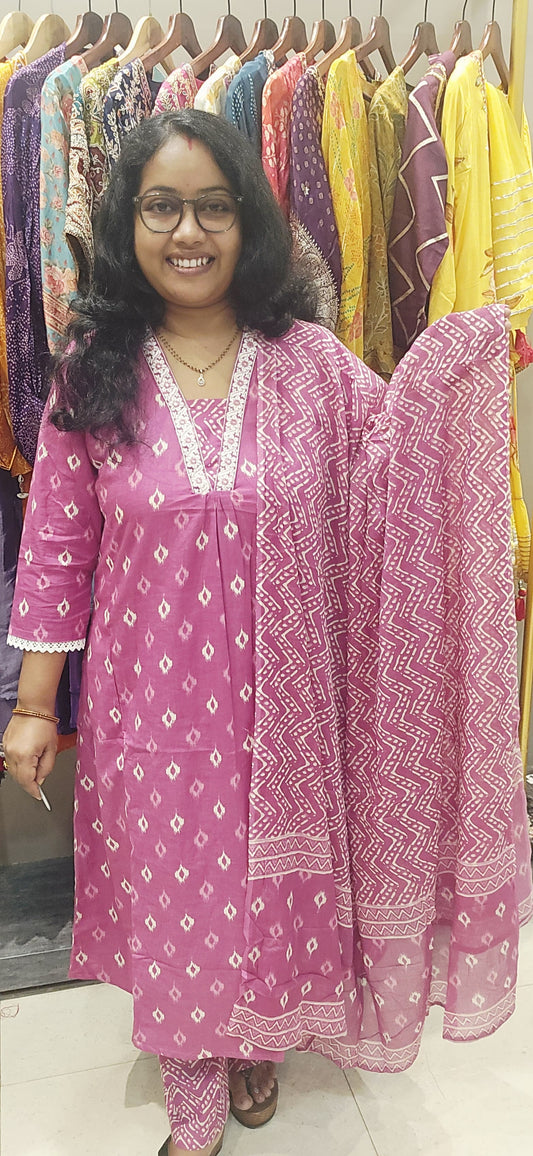 Pink Cotton Full Suit