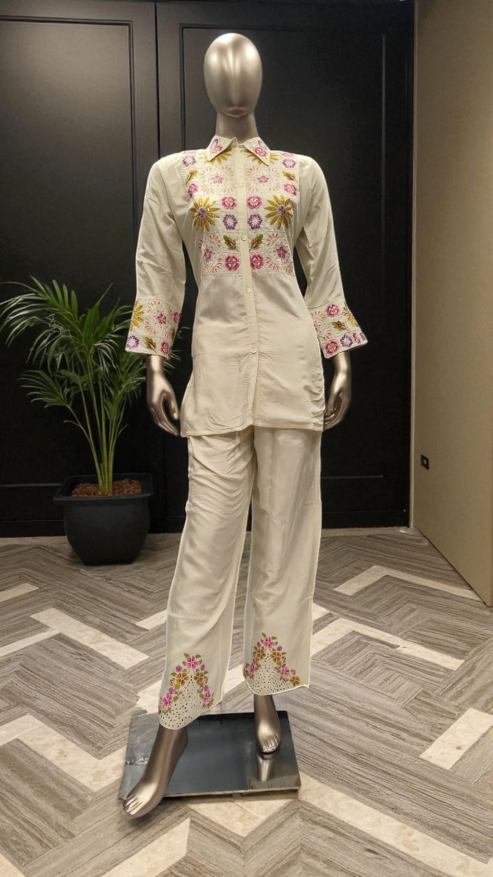 Muslin Embroidered Co-ord Set