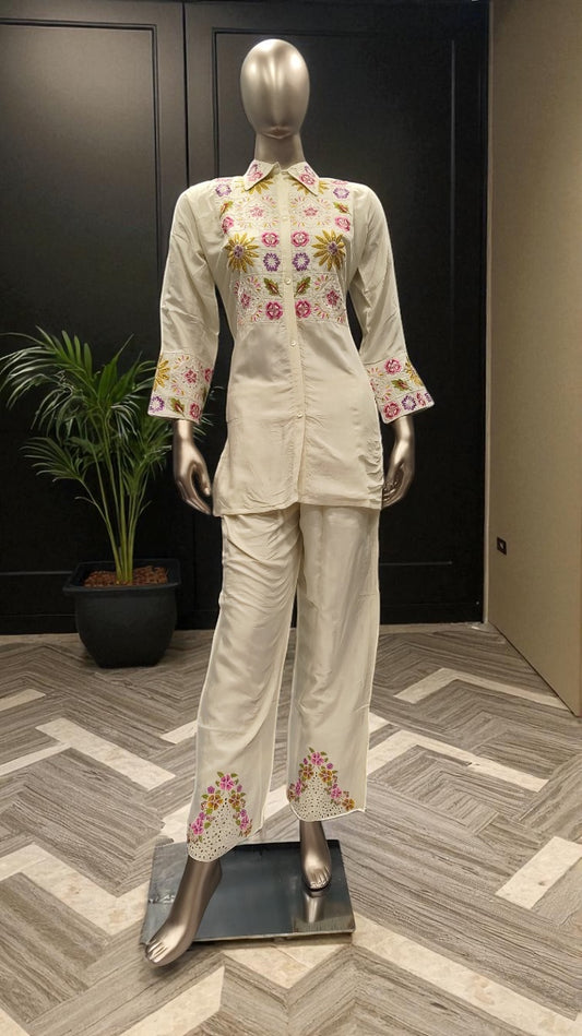 Muslin Embroidered Co-ord Set