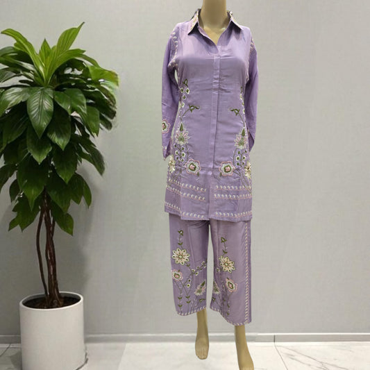 Lavender Embroidered Co-ord Set