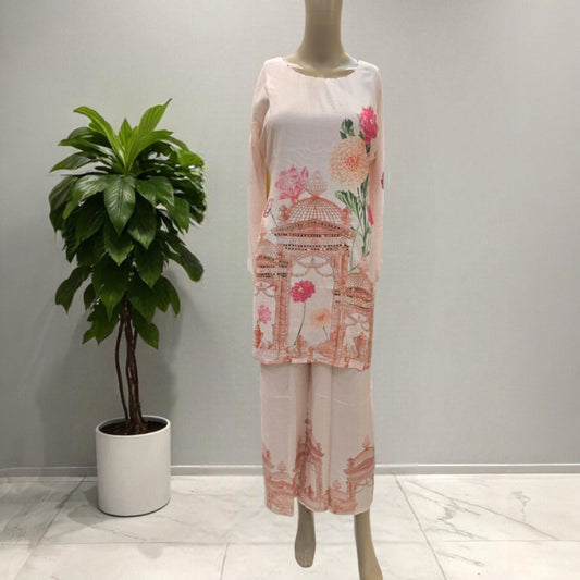 Peach Muslin Co-ord Set