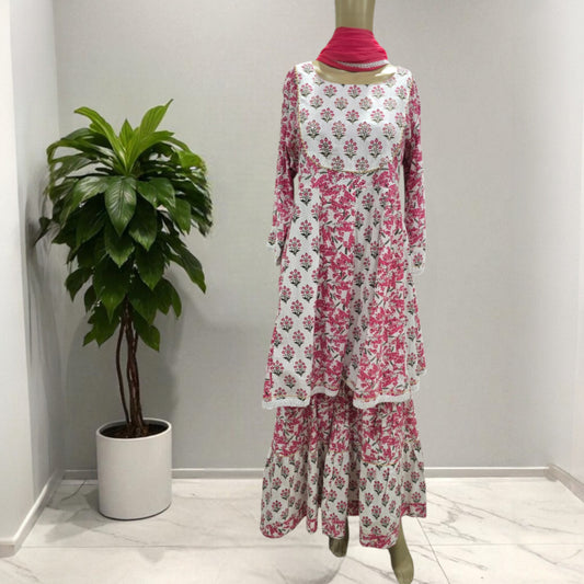 White Peplum Gharara Set