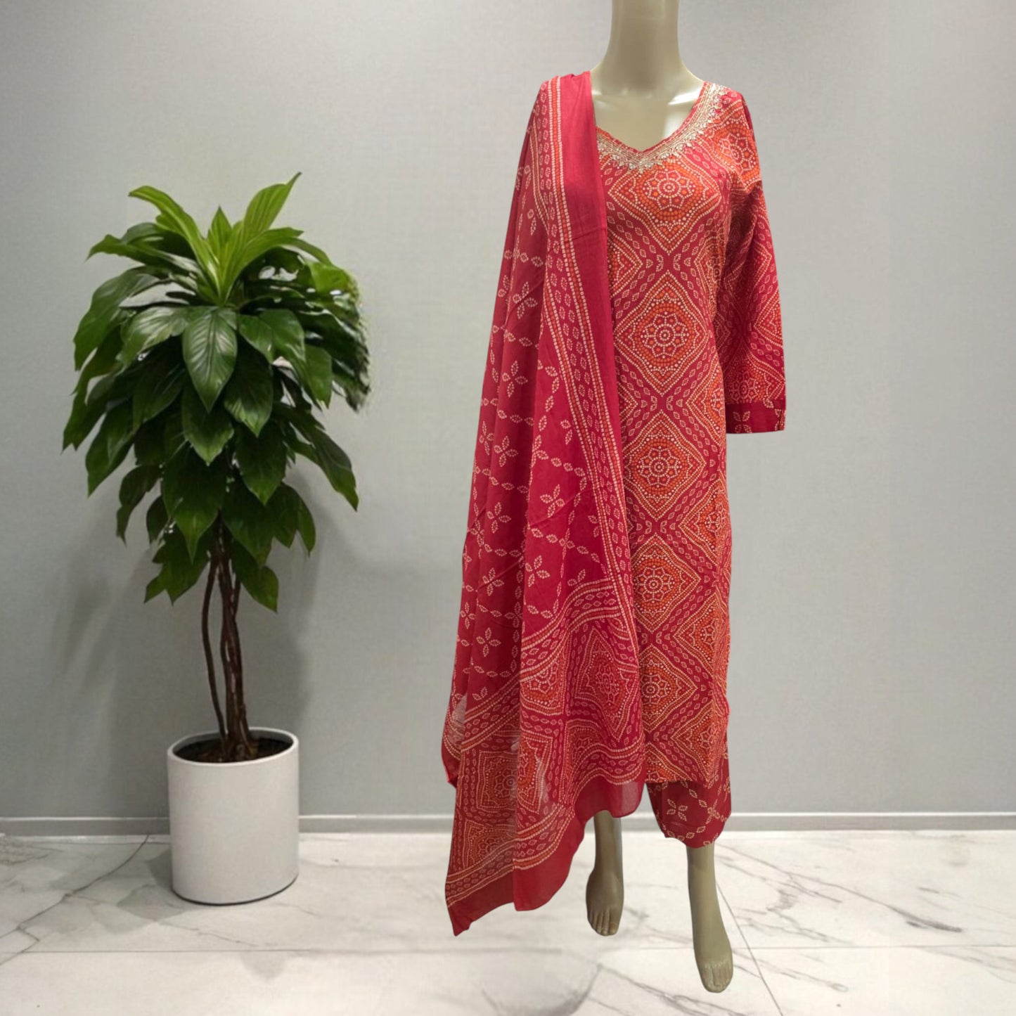 Cotton Bandhani Full Suit
