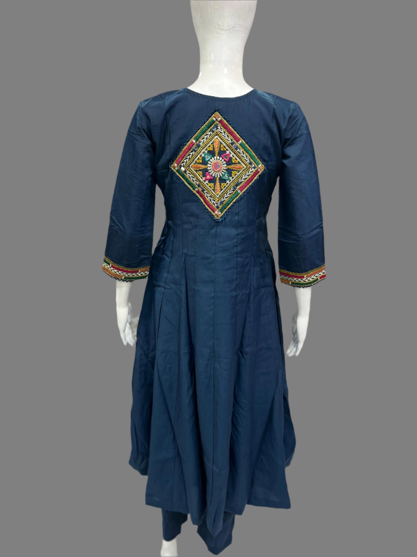 Blue Taffeta Silk Anarkali Kurti with Pant