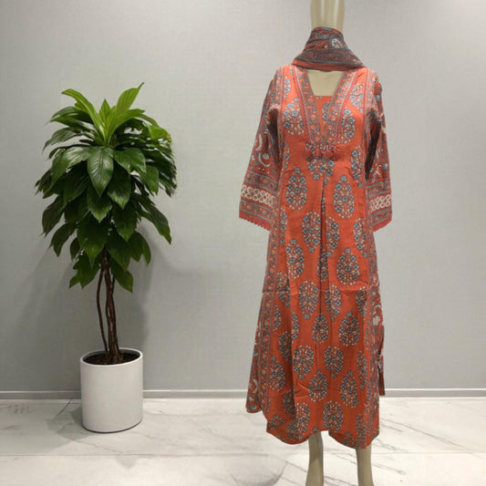 Orange Cotton Full Suit