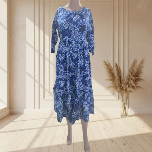 Blue Floral Print Cotton One Piece