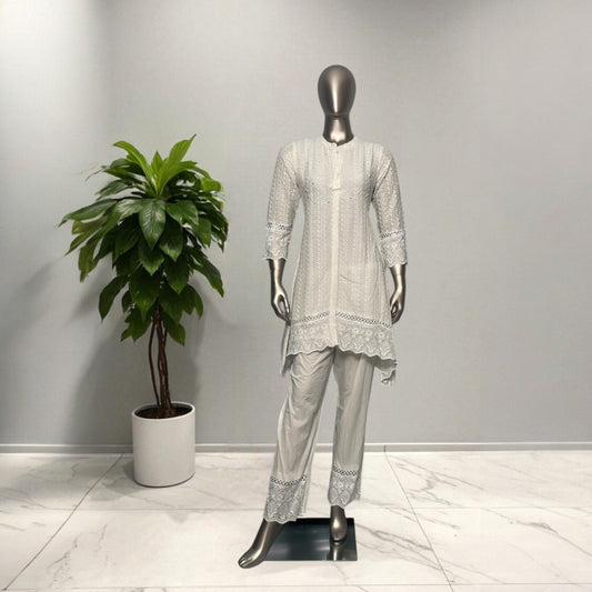 White Schiffli Co-ord Set