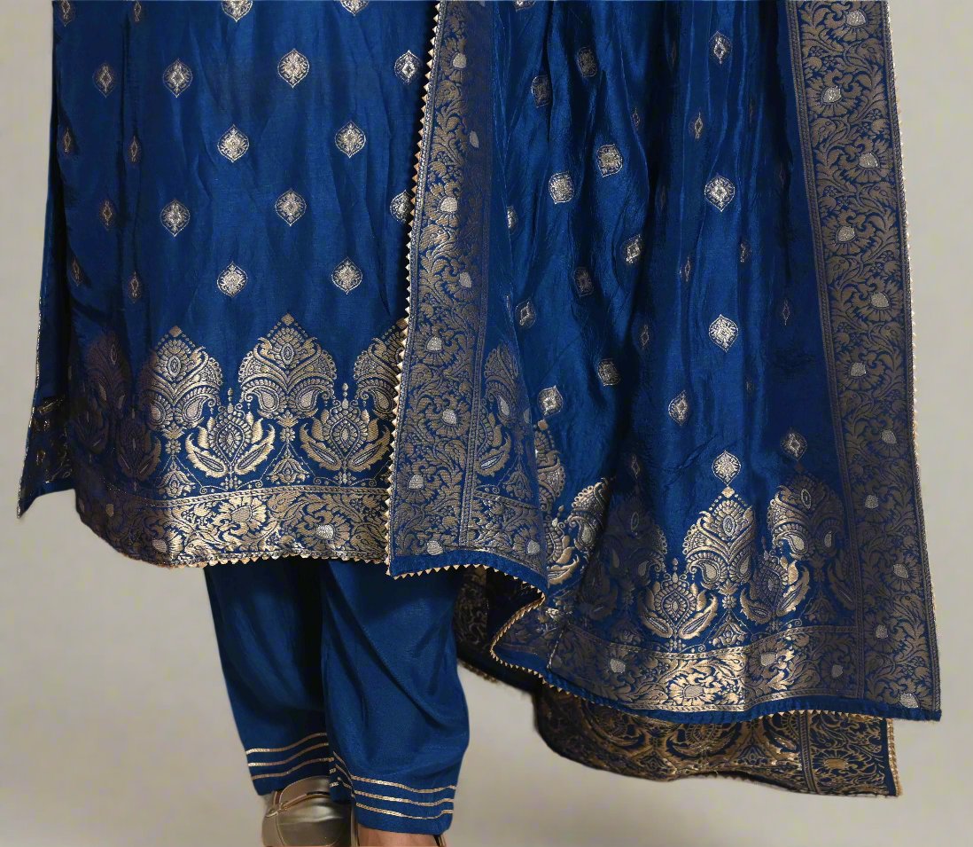 Blue Banarasi Silk Full Suit With Banarasi Dupatta