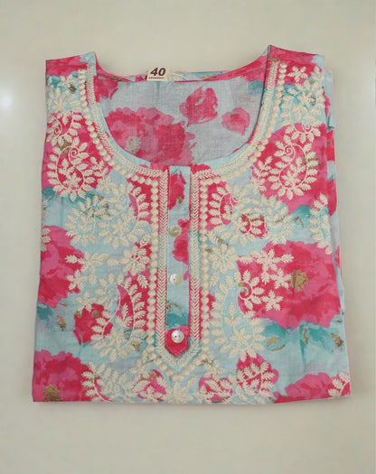 Cotton Floral Short Kurti