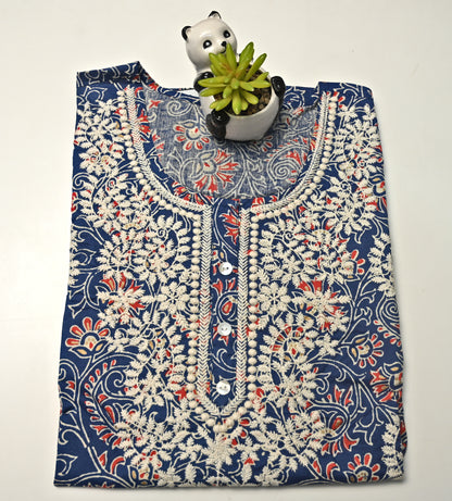 Blue Cotton Short Kurti