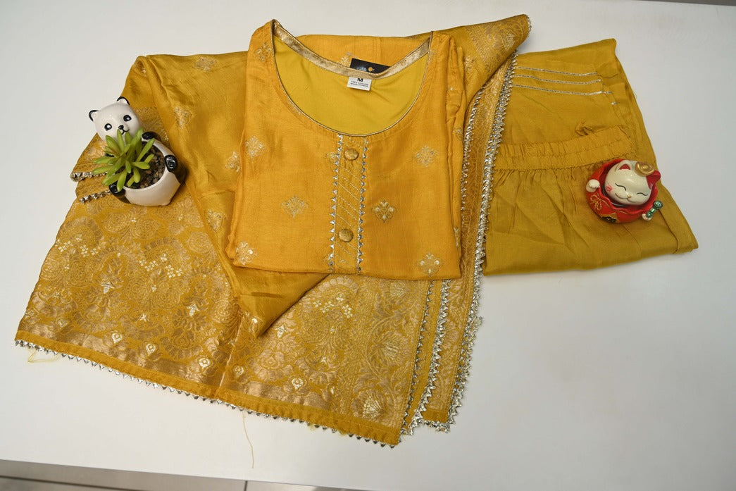 Yellow Banarasi Silk Full Suit With Banarasi Dupatta