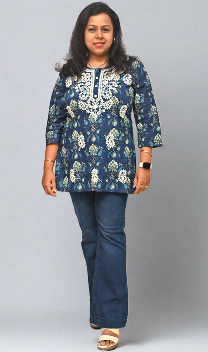 Indigo Blue Cotton Short Kurti