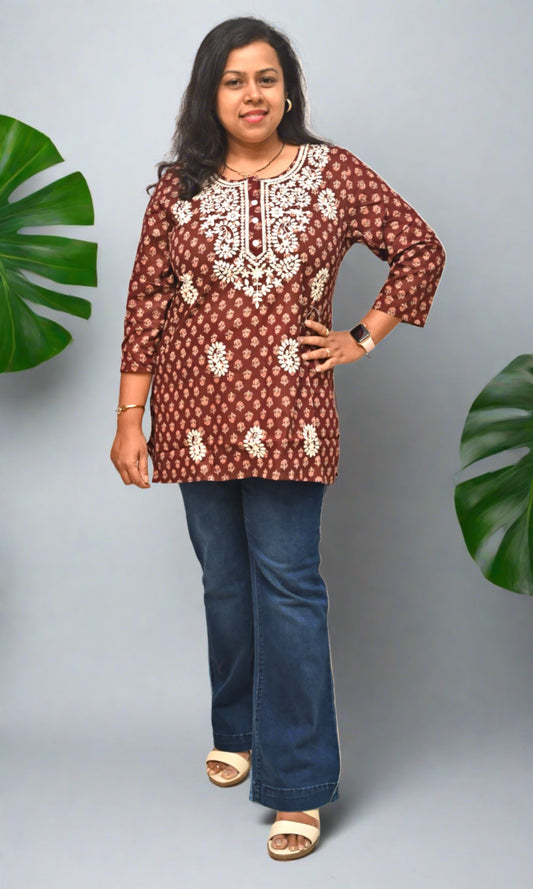 Maroon Cotton Short Kurti