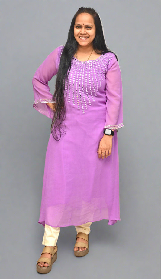 Lavender Georgette Mirror Work Kurti