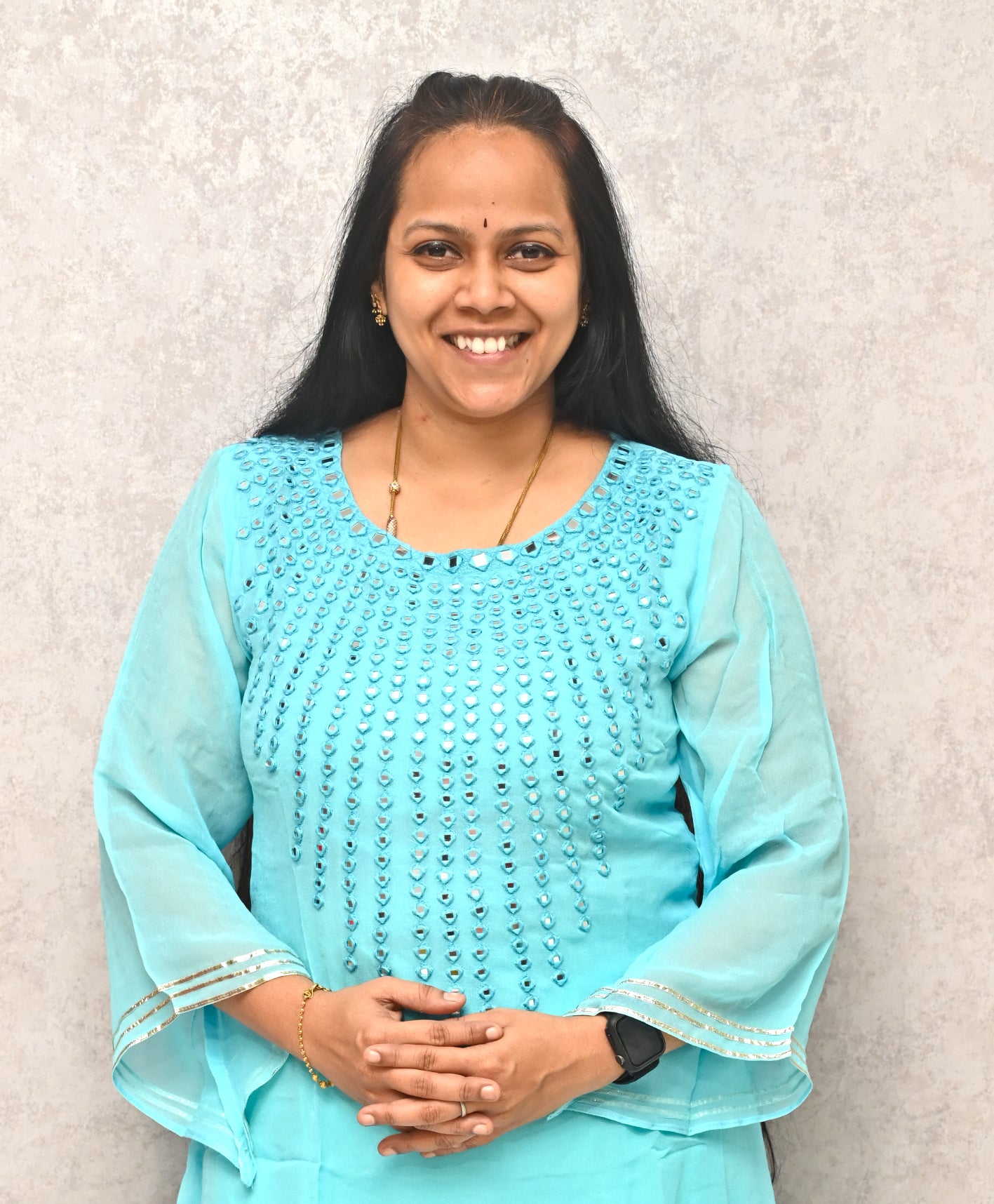 Blue Georgette Mirror Work Kurti