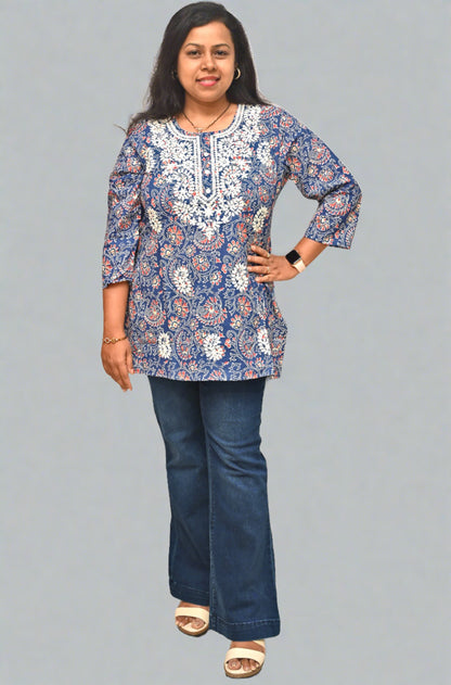 Blue Cotton Short Kurti