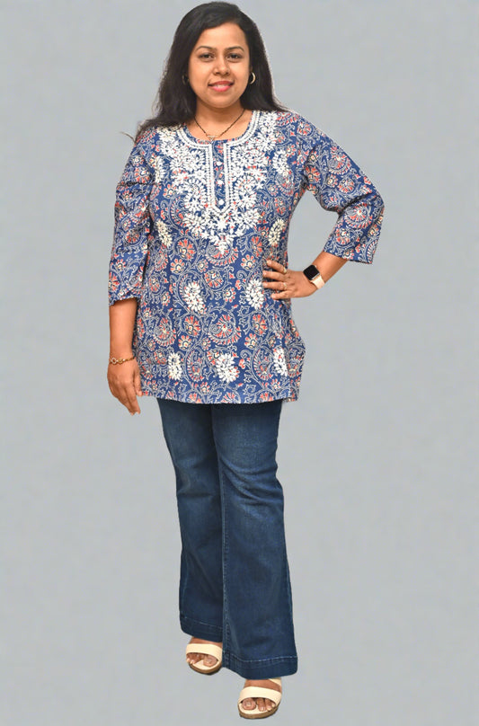 Blue Cotton Short Kurti