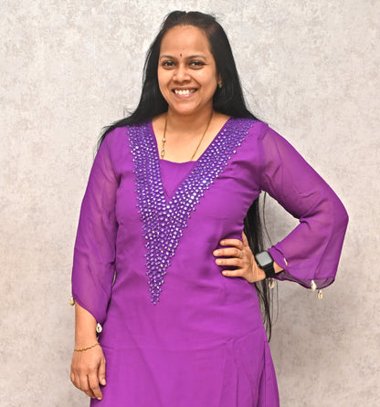 Purple Georgette Mirror Work Kurti