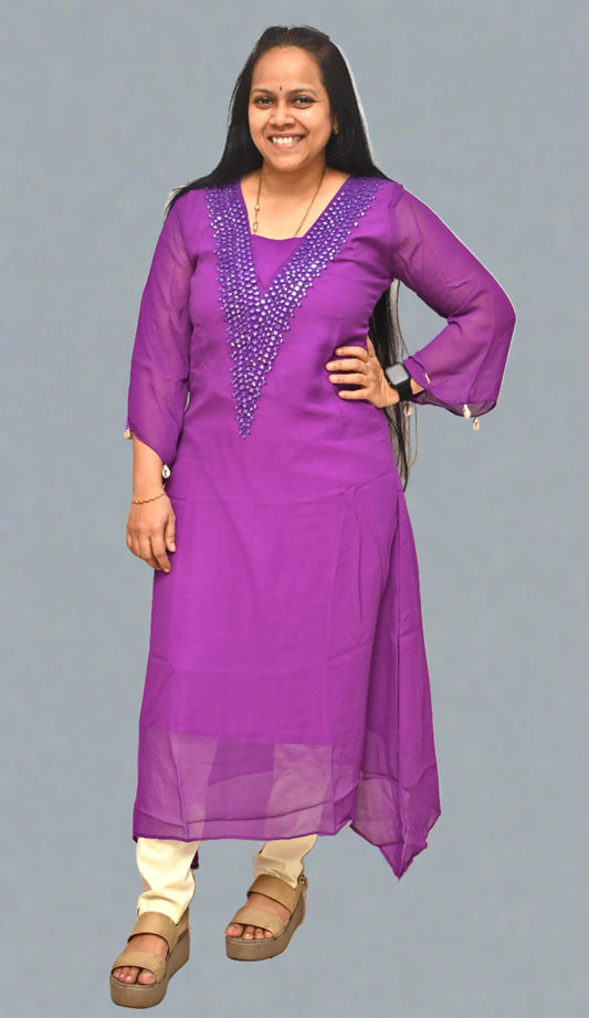 Purple Georgette Mirror Work Kurti