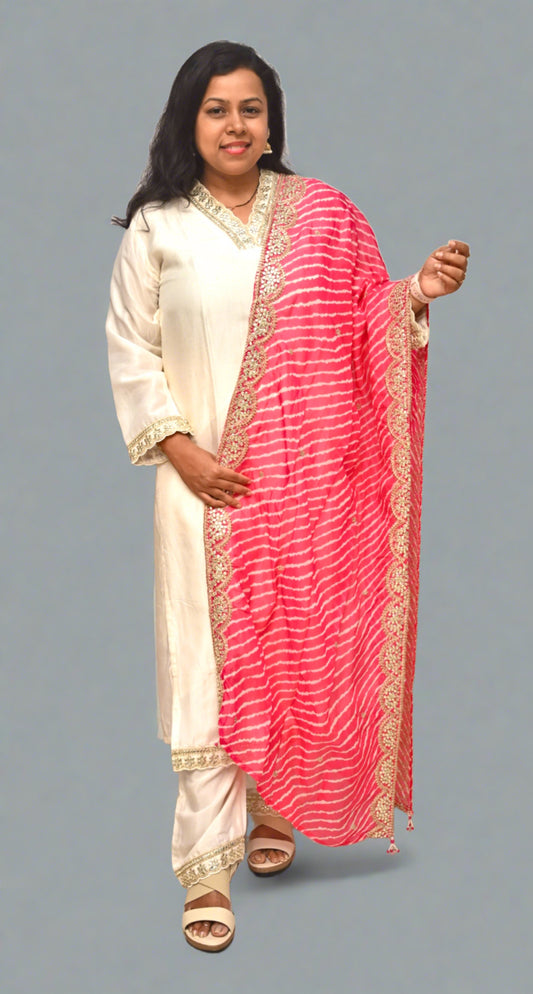 White & Pink Silk Full Suit