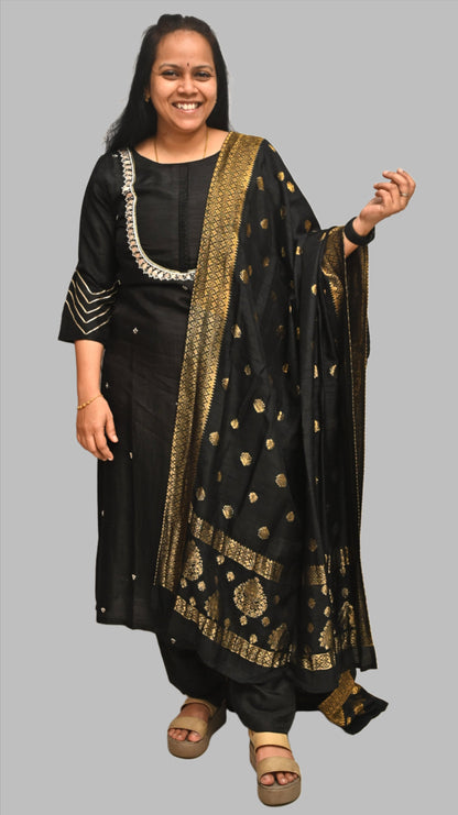 Black Silk Full Suit With Banarasi Dupatta