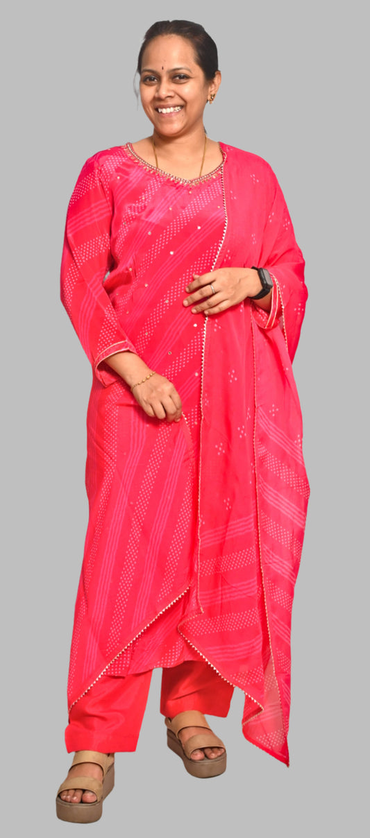 Magenta Pink Crape Silk Full Suit