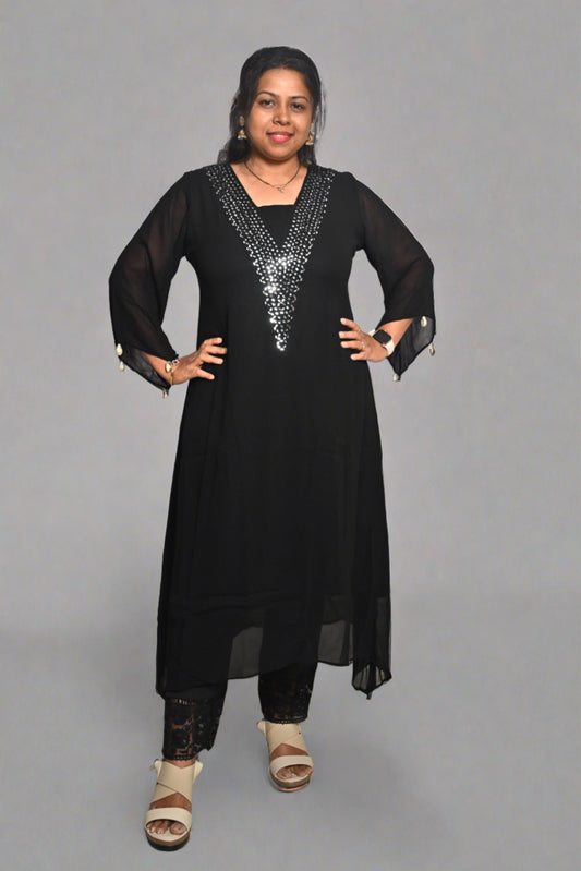 Black Georgette Mirror Work Kurti