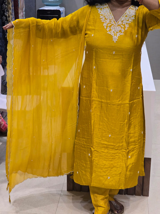 Beautiful Yellow Silk Full Suit With Dupatta