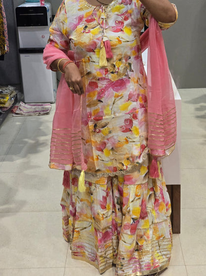 Off White Cotton Sharara Set