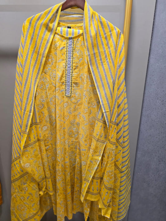 Yellow Cotton Full Suit