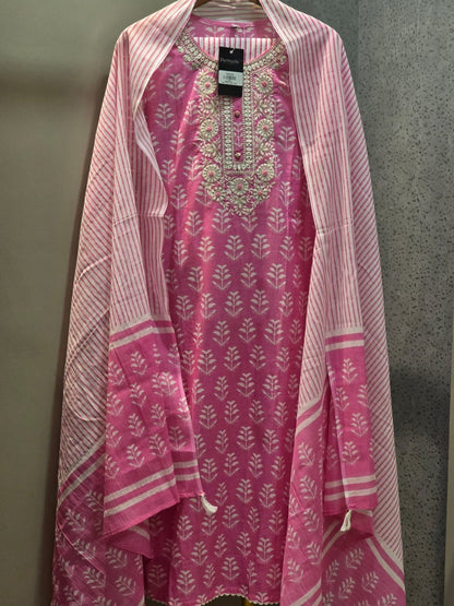 Pink Cotton Full Suit