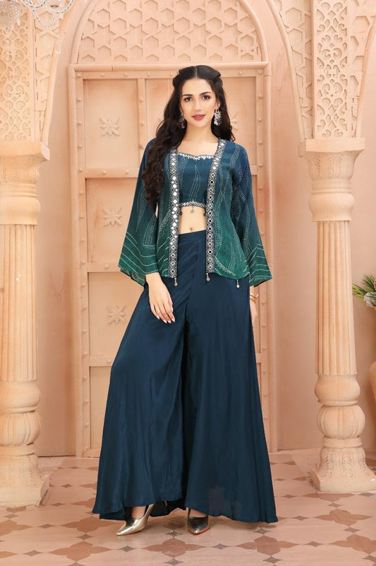 Peacock Blue Indo Western